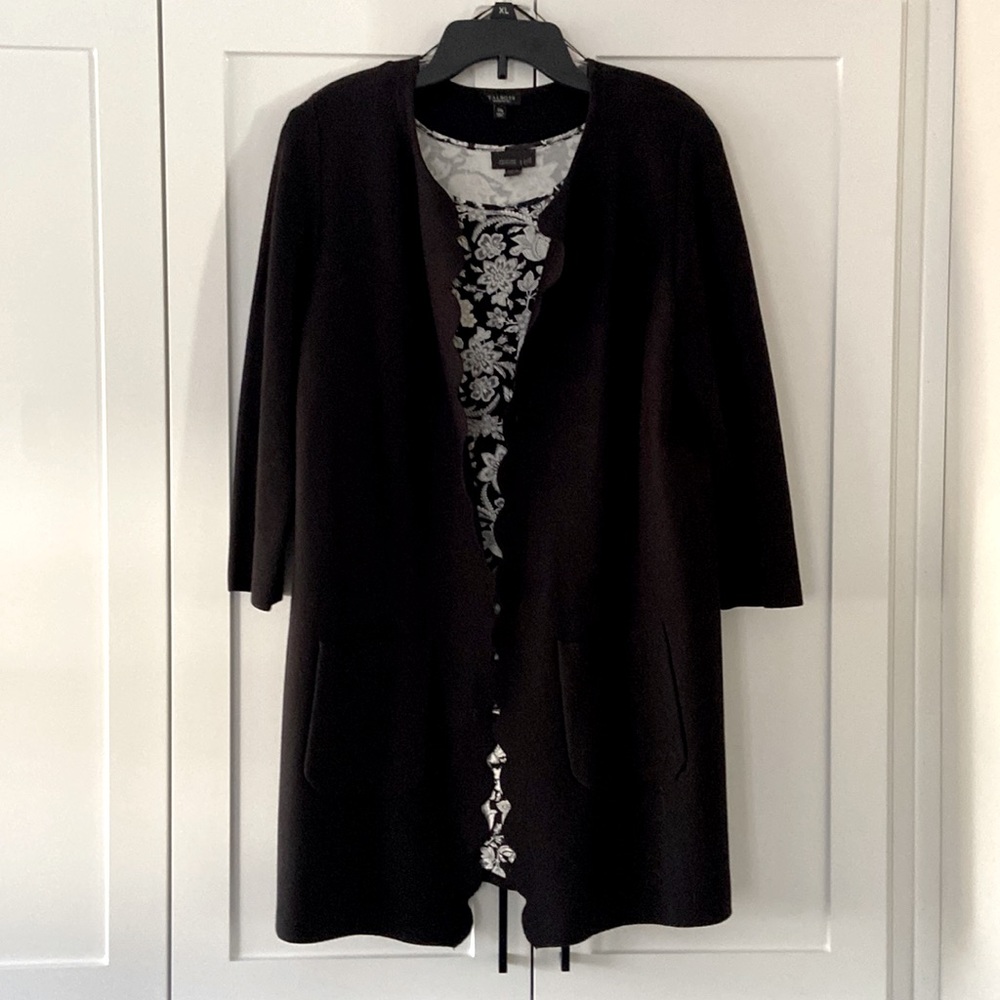 Black Talbots Plus Petite 3/4 length sleeve open front cardigan sweater